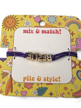 New Blue Cord BESTIE Silver Tone Charm Bracelet Mix & Match Cord Adjustable Clos